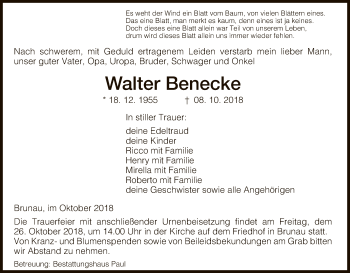 Traueranzeige von Walter Benecke von Uelzen