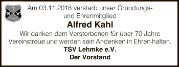 Traueranzeige von Alfred Kahl von Uelzen