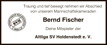 Traueranzeige von Bernd Fischer von Uelzen