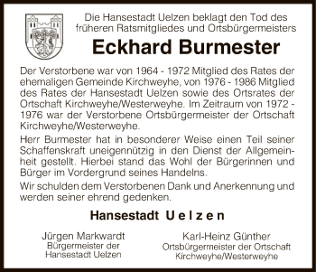 Traueranzeige von Eckhard Burmester von Uelzen