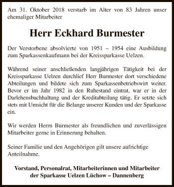 Traueranzeige von Eckhard Burmester von Uelzen