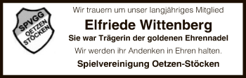 Traueranzeige von Elfriede Wittenberg von Uelzen