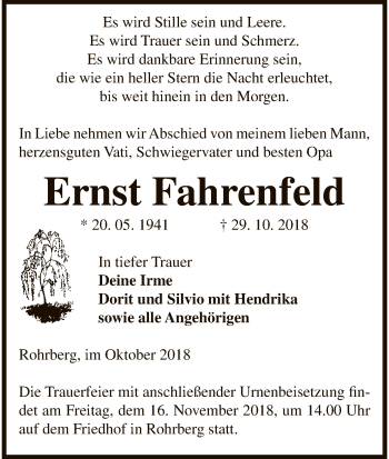 Traueranzeige von Ernst Fahrenfeld von Uelzen