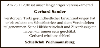 Traueranzeige von Gerhard Sander von Uelzen