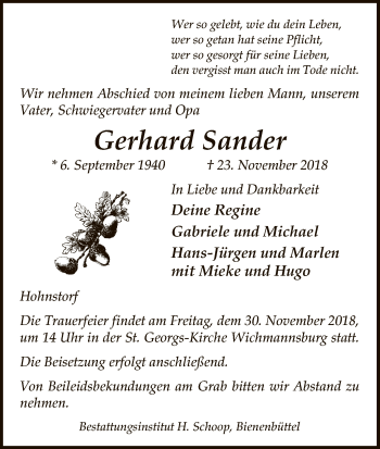 Traueranzeige von Gerhard Sander von Uelzen