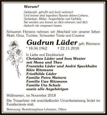 Traueranzeige von Gudrun Lüder von Uelzen