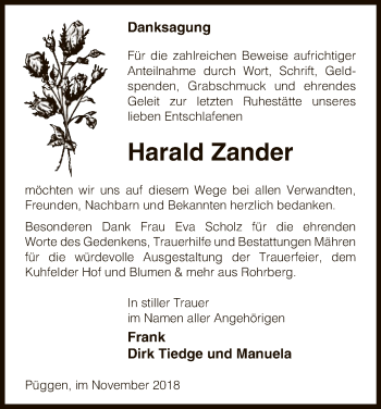 Traueranzeige von Harald Zander von Uelzen