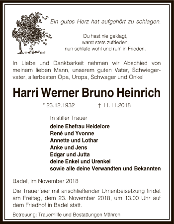 Traueranzeige von Harri Werner Bruno Heinrich von Uelzen