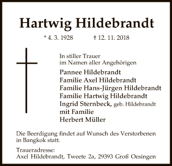 Traueranzeige von Hartwig Hildebrandt von Uelzen