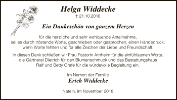 Traueranzeige von Helga Widdecke von Uelzen