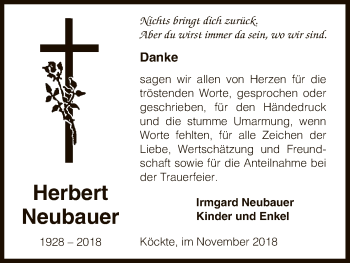 Traueranzeige von Herbert Neubauer von Uelzen