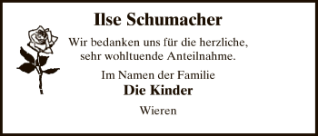 Traueranzeige von Ilse Schumacher von Uelzen