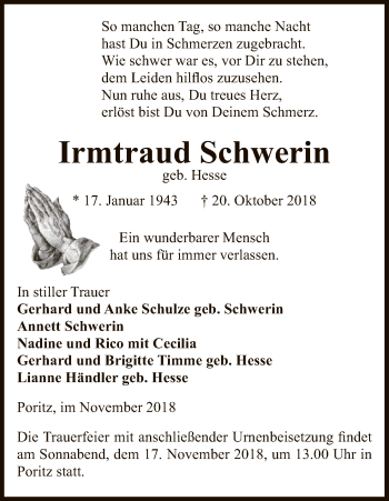 Traueranzeige von Irmtraud Schwerin von Uelzen