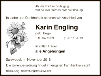 Traueranzeige von Karin Engling von Uelzen