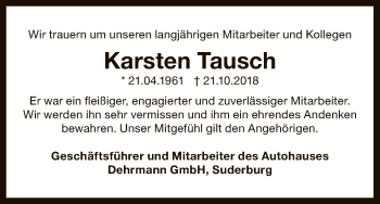 Traueranzeige von Karsten Tausch von Uelzen