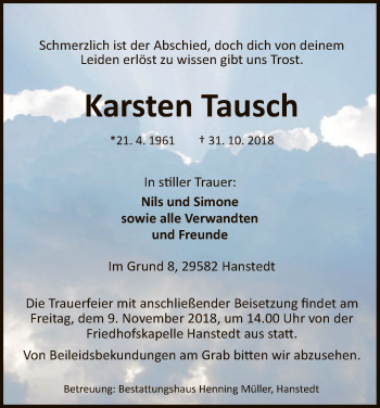 Traueranzeige von Karsten Tausch von Uelzen