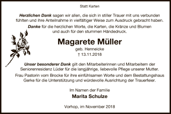 Traueranzeige von Magarete Müller von Uelzen