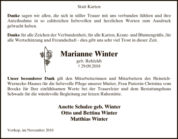 Traueranzeige von Marianne Winter von Uelzen