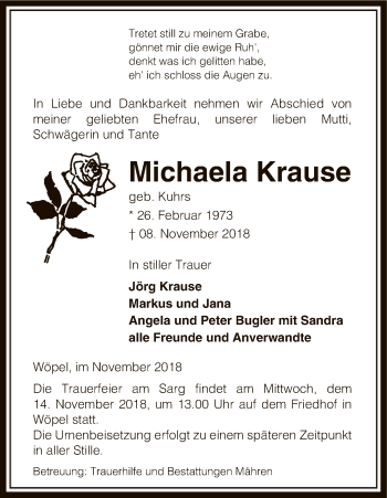 Traueranzeige von Michaela Krause von Uelzen