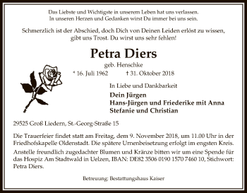 Traueranzeige von Petra Diers von Uelzen