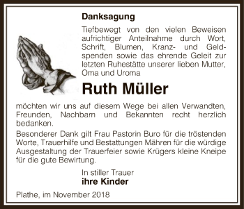 Traueranzeige von Ruth Müller von Uelzen