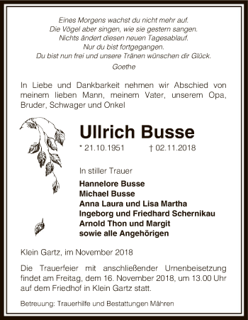 Traueranzeige von Ullrich Busse von Uelzen