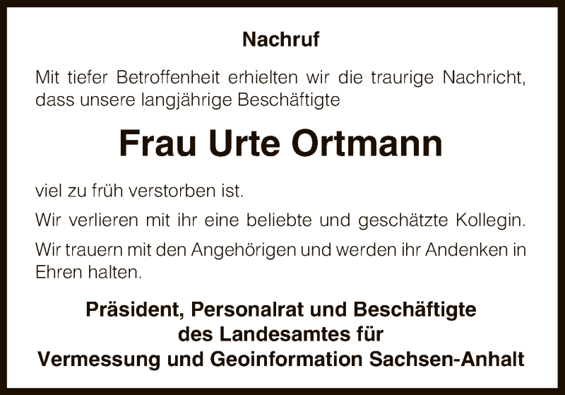  Traueranzeige für Urte Ortmann vom 10.11.2018 aus Uelzen