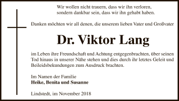 Traueranzeige von Viktor Lang von Uelzen