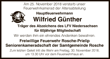 Traueranzeige von Wilfried Günther von Uelzen