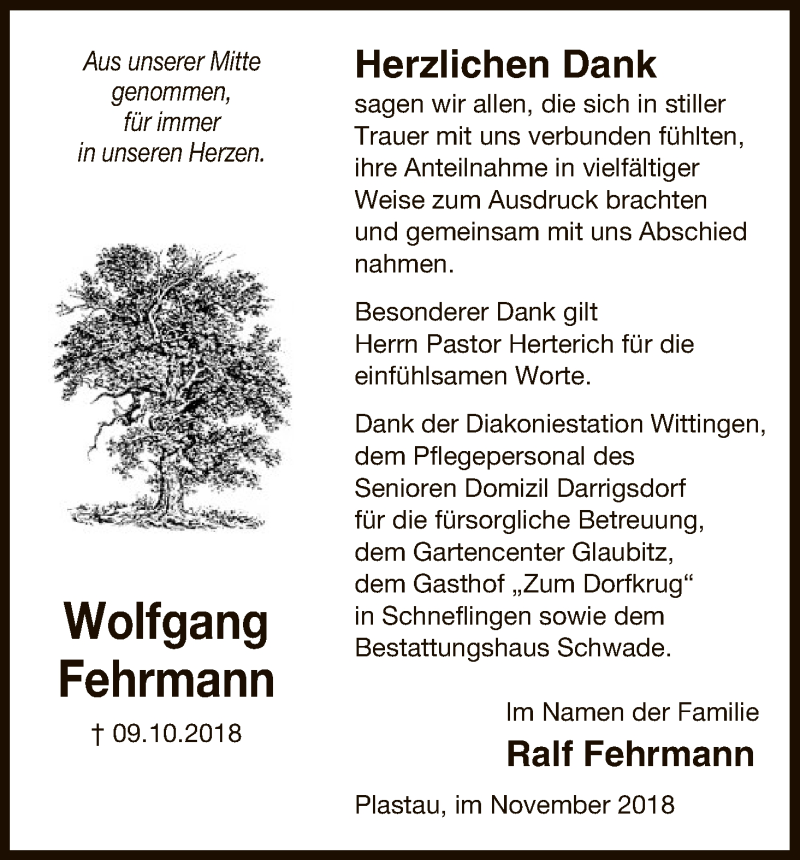  Traueranzeige für Wolfgang Fehrmann vom 03.11.2018 aus Uelzen