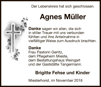 Traueranzeige von Agnes Müller von Uelzen