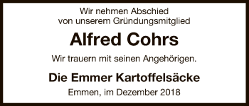 Traueranzeige von Alfred Cohrs von Uelzen