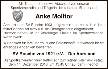 Traueranzeige von Anke Molitor von Uelzen