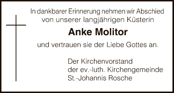 Traueranzeige von Anke Molitor von Uelzen