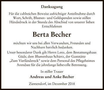 Traueranzeige von Berta Becher von Uelzen