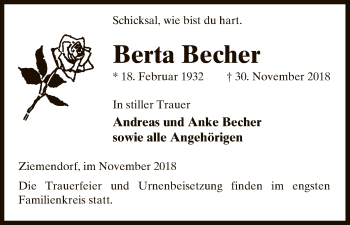 Traueranzeige von Berta Becher von Uelzen