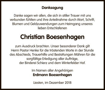 Traueranzeige von Christian Boesenhagen von Uelzen