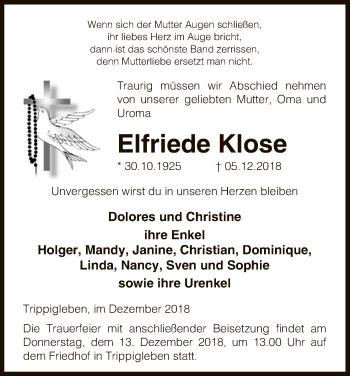 Traueranzeige von Elfriede Klose von Uelzen