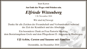 Traueranzeige von Elfriede Wittenberg von Uelzen