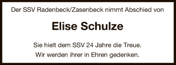 Traueranzeige von Elise Schulze von Uelzen