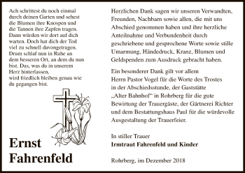 Traueranzeige von Ernst Fahrenfeld von Uelzen