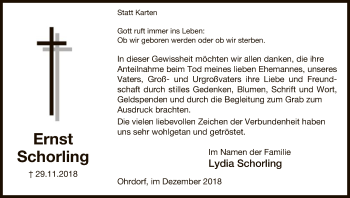 Traueranzeige von Ernst Schorling von Uelzen