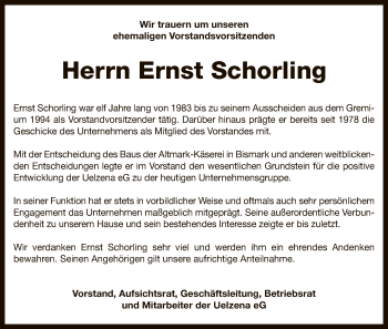 Traueranzeige von Ernst Schorling von Uelzen