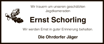 Traueranzeige von Ernst Schorling von Uelzen