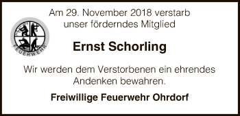 Traueranzeige von Ernst Schorling von Uelzen