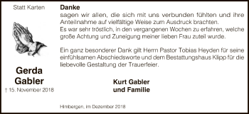 Traueranzeige von Gerda Gabler von Uelzen