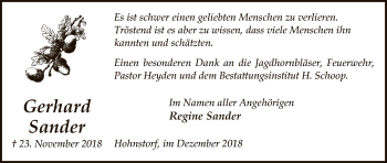 Traueranzeige von Gerhard Sander von Uelzen