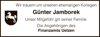 Traueranzeige von Günter Jamborek von Uelzen