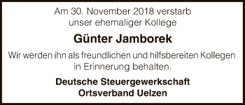 Traueranzeige von Günter Jamborek von Uelzen