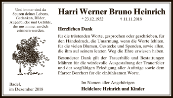 Traueranzeige von Harri Werner Bruno Heinrich von Uelzen